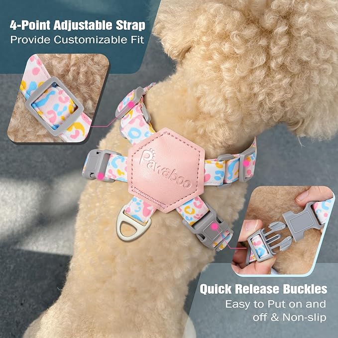 Pawaboo Small Dog Harness and Leash Set, Puppy Harness X-Frame No Pull No Choke, Dog Vest Harnesses Adjustable for Small Medium Sized Dogs,Soft Breathable Pet Harnesses, M, Colorful Leopard