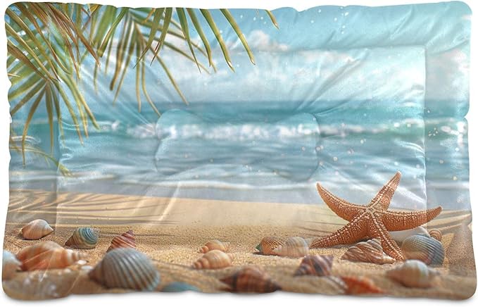 Sea Starfish Beach Dog Bed Cat Bed with Non-Slip Bottom, Kennel Bed Crate Soft Pet Bed Mattress Washable Pets Bed Pad for Small Medium Large Dogs Cats,18x24in