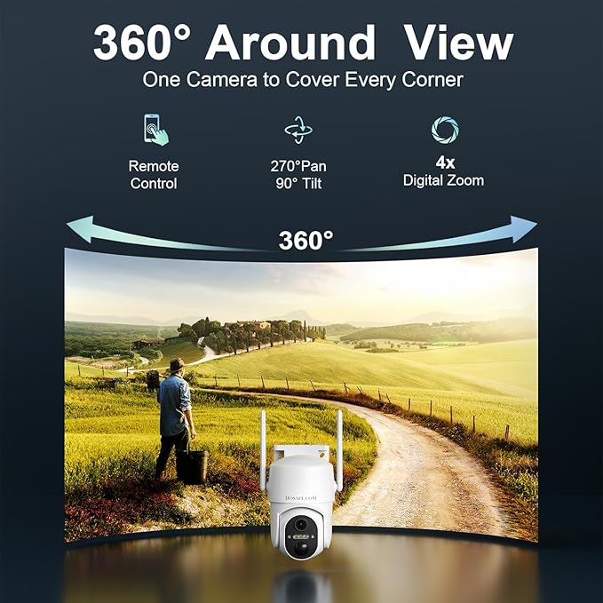 HOSAFE.COM 4G LTE Cellular Solar Security Camera Wireless Outdoor, No WiFi Security Camera, Off Grid 2K Color Night Vision 360° Live View,Built-in SIM Card with Cloud Storage for Barn Farm Jobsite