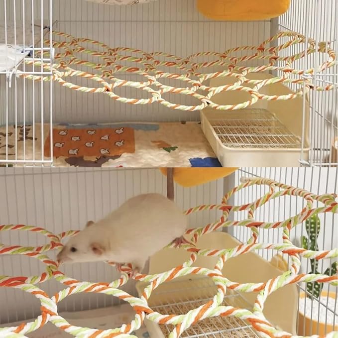 2 Pcs Rat Climbing Net Toy for Cage, Bird Hemp Rope Perch Swing, Ladder Bridge Hanging Hammock, Small Animal Activity Toy for Mouse, Mice, Parrot, Bird (Random Color)