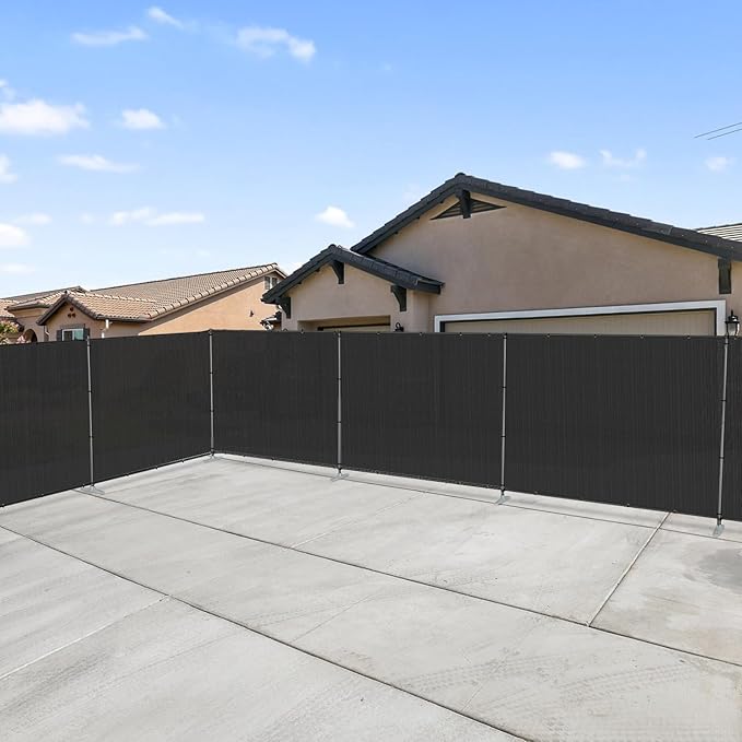 Patio 5' x 61' Outdoor Privacy Screen Freestanding Temporary Fence Panels Net Cover with Metal Poles for Outside Backyard Pool Garden Air Conditioner Fencing, Black