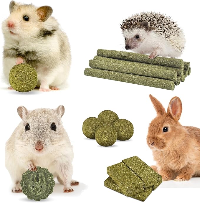 ERKOON 25Pcs Bunny Chew Toys, 100% Natural Timothy Hay Biscuit&Treats Sticks, Chew Toy for Teeth for Rabbit Chinchilla Guinea Pig Hamster Gerbil Squirrel, 8.5oz