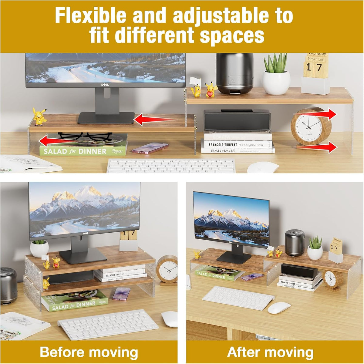 YGYQZ Adjustable Monitor Stand Riser, 9.4" ×19.3" Dual Monitor Desk Stand