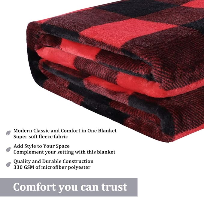 PiccoCasa Pet Dog Blanket, Flannel Fleece Puppy Blanket Plaid Plush Warm Rug Blankets for Small-Medium Dogs Cats Sleeping Mat, 30 x 40 Inches, Scarlet+Black