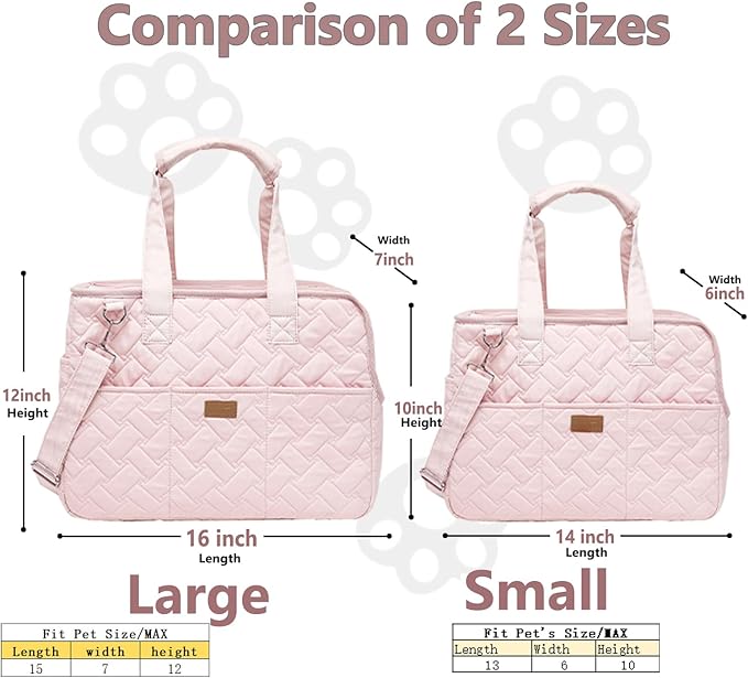 Small Puppy Purse Woman Bag,Cats/Puppy/Rabbits/BunnyCarrier Handbag with Multiple Pockets,Breathable Mesh Soft Cushion,Pets Travel Carriers Totes Picnic Outdoor 7-15lbs (Pink, Large)