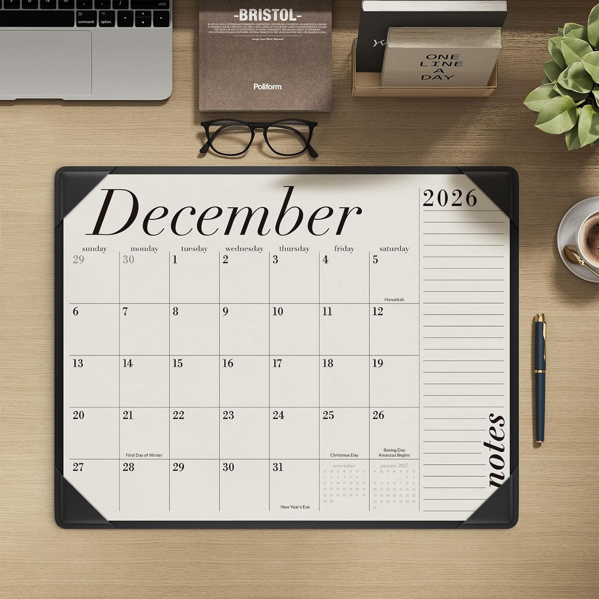 Jotsome Large Desk Calendar 2026-2027 with Protective Mat 22"x17"