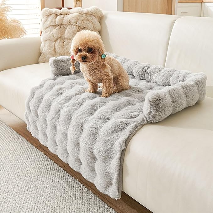 Dream Cloud Pet Sofa Bed Machine Washable Waterproof Supportive Comfort Non-Slip Plush Pet Couch Bed with Raised Edge for Sofa Car Floor, Small Medium Dogs Cats, Furniture Protector (Light Gray)