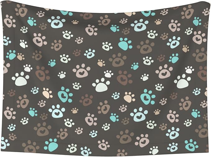 Paw Blanket for Dog Cat - Love Heart Paws Throw Blanket 40x30 Brown Pet Blanket for Couch Sofa Bed