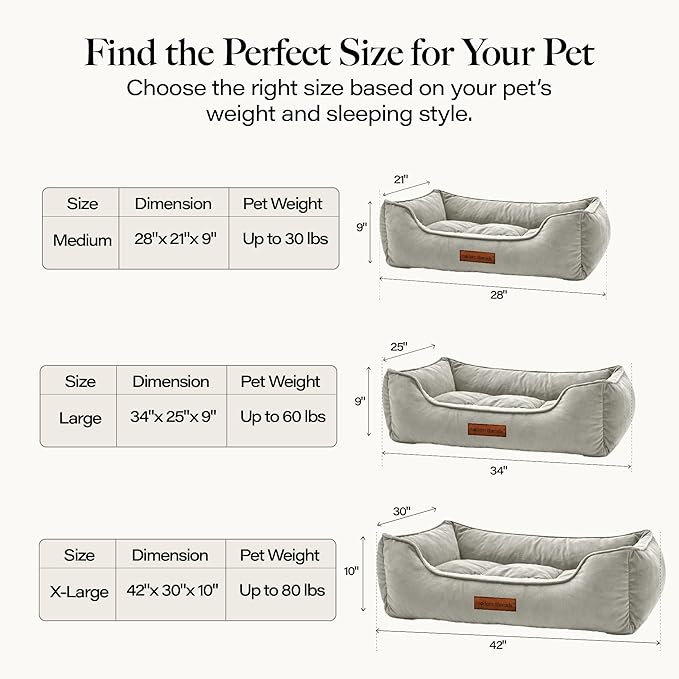 Modern Threads Luxury Dog Bed - Comfortable Tufted Velvet Cushion for Small to Large Dogs - Machine Washable - Durable & Cute Sleep Space for Pets - Pamper Your Pet with Cozy Beds - Light Grey
