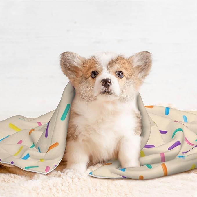 Reversible Plush Throw for Dogs and Cats, White Donut, Double Sided Blanket with Nubby Dot Side and Sleek Side Ideal for Cuddling Nesting Security