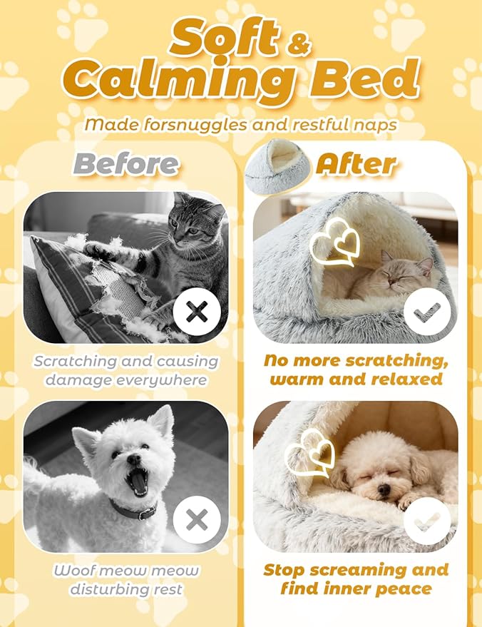 Dog Bed, Dog Bed with Cover Cave, Dual Comfort Design, Pet Bed for Small/Medium/Large Cats and Dogs, Anxiety Relief, Durable & Chew-Proof, Improves Sleep & Behaviour (Coffee, 26in)
