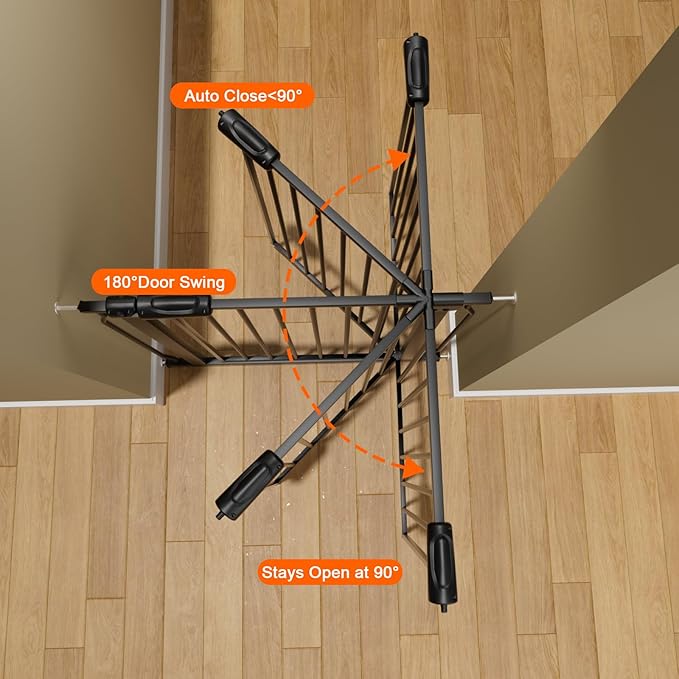 Extra Wide Baby Gate Extra Wide Extra Tall Dog Gates for Stairs Doorways Black Metal Tension Indoor Safety Gates with Pressure Mount 76.38-81.1 Inch
