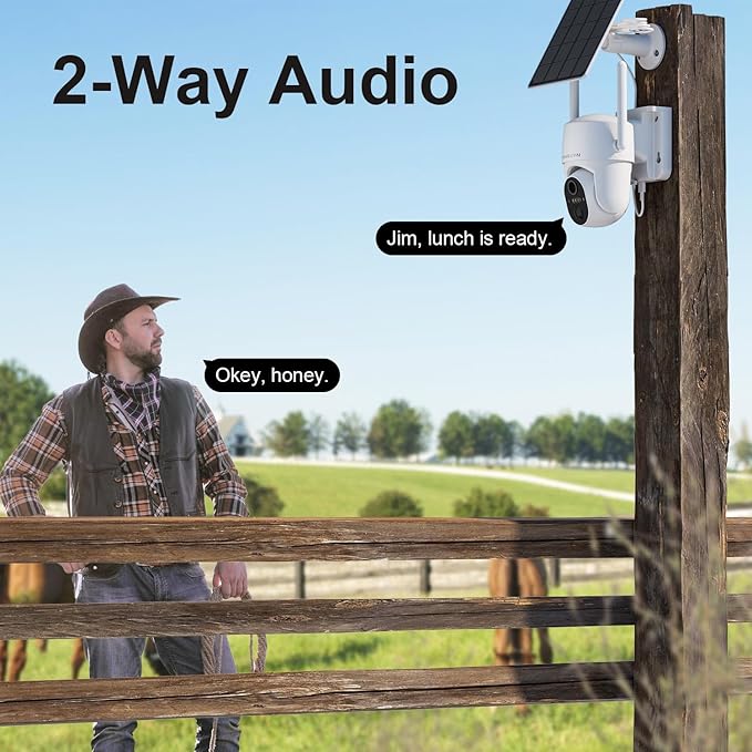 4G LTE Cellular Solar Security Camera Wireless Outdoor, No WiFi Security Camera, Off Grid 2K Color Night Vision 360° Live View,Built-in SIM Card with Cloud Storage for Barn Farm Jobsite (2 PCS)