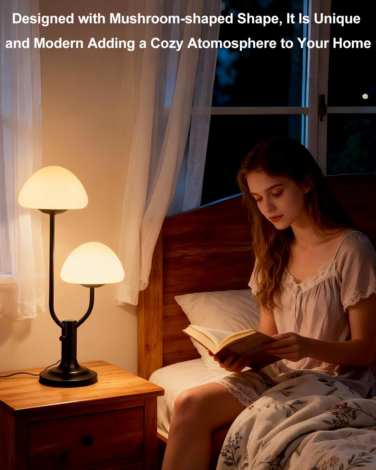Lightdot Mushroom Table Lamp for Bedroom Dimmable Cute Black Desk Lamp
