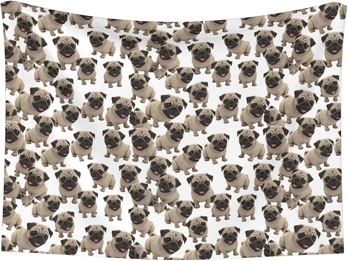 Reversible Plush Dot Pet Blanket for Dogs and Cats, Cute Pug Dog, Ultra Soft Two Sided Design with Warm Fuzzy Side and Smooth Side for Comfort