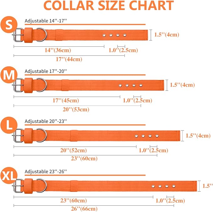 Heavy Duty Tactical Dog Collar - 1.5" Width Military Durable Thick Nylon with Adjustable Metal D Ring & Buckle Working Training K9 Collar for Medium Large Dogs (M(17"-20"), Orange)
