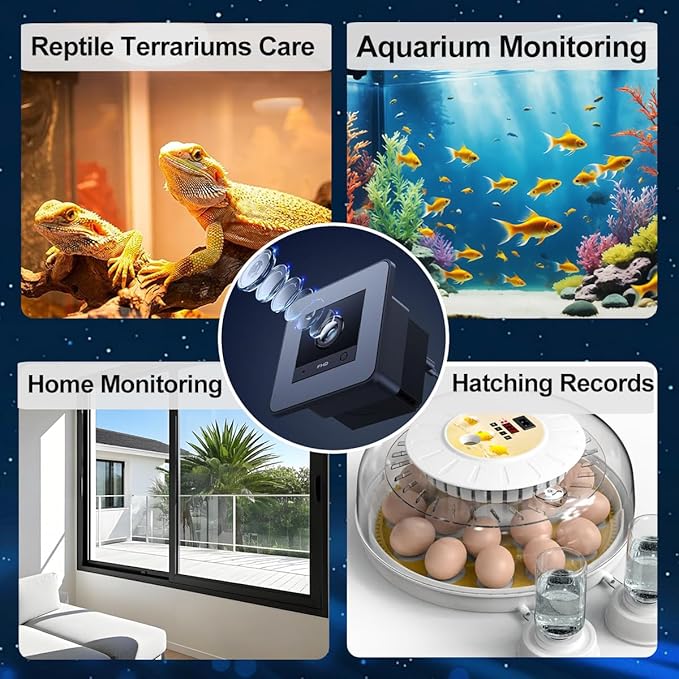 2K HD Aquarium Camera for Fish: Tanks Reptile Terrariums Camera - Anti-Glare Lens Night Vision Two-Way Audio AI Motion Detection – Aquarium Accessories with 32GB SD Card 850mAh Battery & Instructions