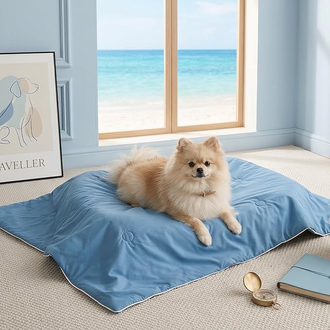Soulbond Cooling Blanket for Medium Dogs - Q-MAX>0.45, Washable Cool Pet Cats Throw Blanket for Hot Weather, Self-Cooling Soft Dog Mat for Bed Crates Couch Sofa Cars(29"x40", Ocean Blue)