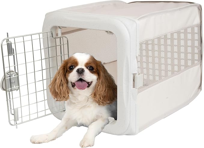 SportPet Designs Small Soft-Sided Pet Travel Kennel for Cars, Foldable Back Seat Crate for Cats & Small Dogs, Mesh Ventilated Carrier with Dual Metal Doors, Safety Leash & Waterproof Bed - White