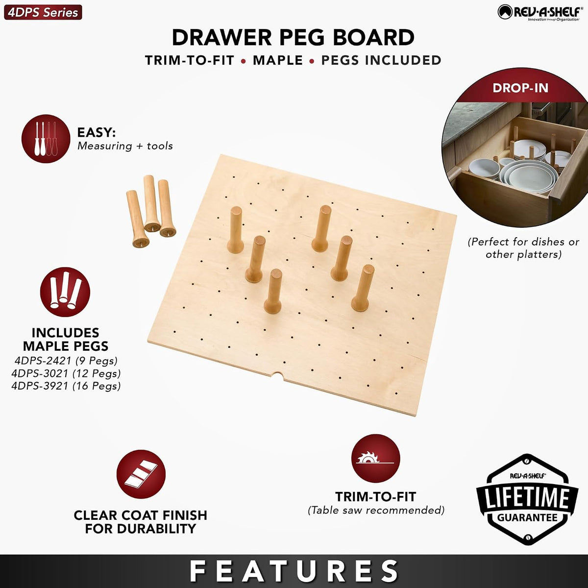 Rev-A-Shelf Trim to Custom Fit Wooden Pegboard Drawer Divider Organizer