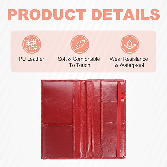 HARFINGTON Car Registration and Insurance Holder 9.45" x 5.04" PU Leather Vehicle Glove Box Organizer Storage Accessories Men Women Car ID Holder for License ID Card Bank Card, Red