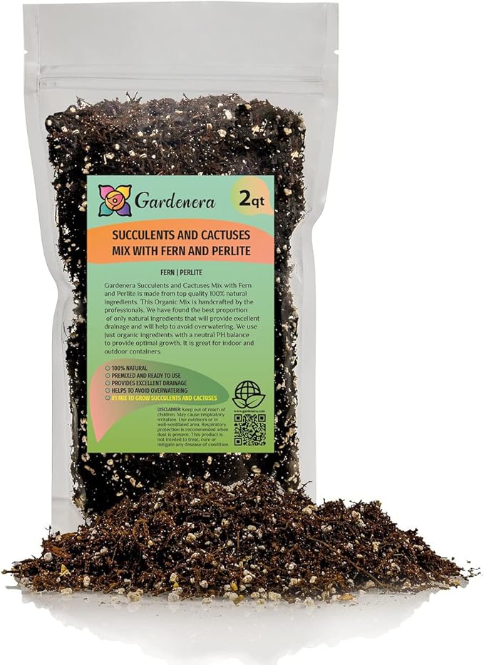 Gardenera Fern + Perlite Soil Mix for Repotting and Planting Succulents and Cactuses - 2 Quart Bag