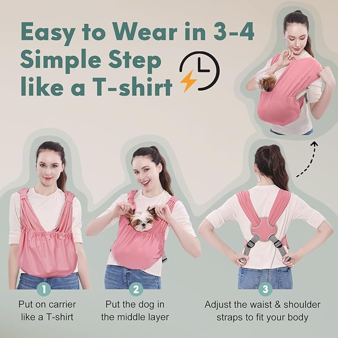 Supet Dog Sling Carrier for Small Pets, Hands Free Front Cat Sling, Reducing Back Neck Pain Anti-Anxiety, Adjustable Soft Carrying (Pink, Plus)