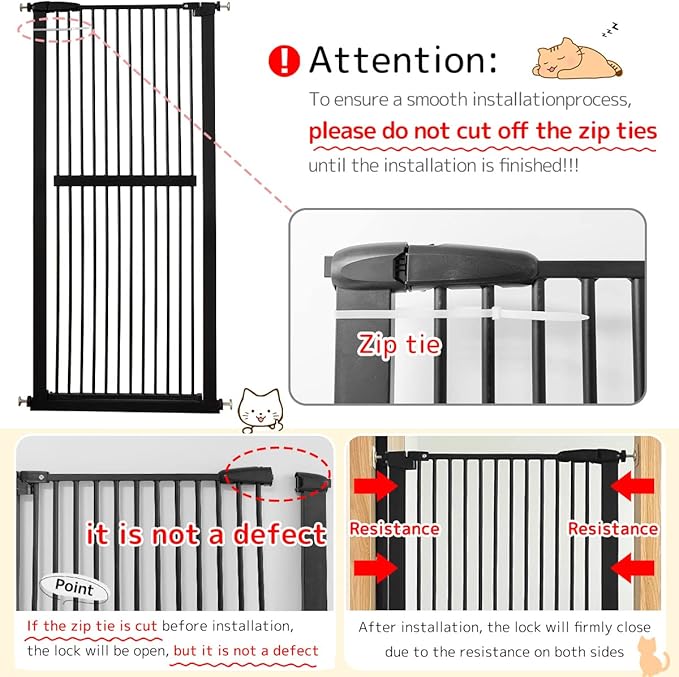 Lumizone Extra Tall Cat Gate 61.02" High Pressure Mounted Extra Wide 38.39"-59.24" (17Sizes) 1.37" Gap No Drilling Auto-Close Tall Pet Gate for Dogs (Black, 30.12"-59.24" W)