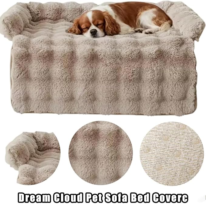 Dream Cloud Pet Sofa Bed, Dream Cloud Pet Sofa Bed Cover, Cozy Rabbit-Velvet Non-Slip Washable Fluffy Plush Pet Mat for Furniture Protection, Soft Couch Bed for Dogs & Cats (Brown, 80X80 CM)