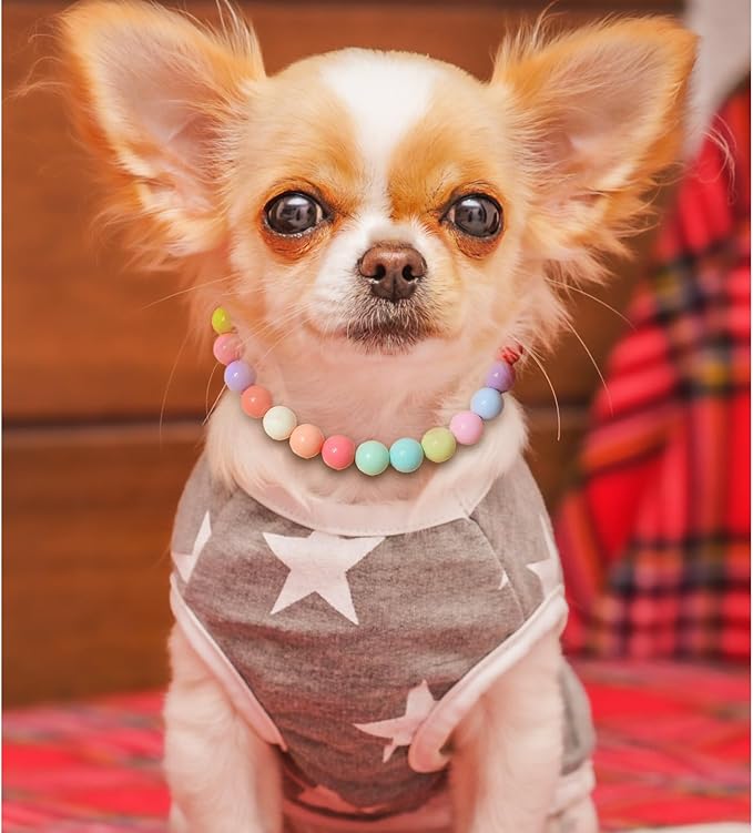 Hosiwei Dog and Cat Rainbow Beads Collar Necklace, Faux Pearls Necklace Pet Jewelry Colorful Candy Colors (Colorful, XL(16.5-22.2lb))