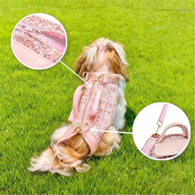 Dog Lift Harness Backpack for Small Dogs, Adjustable Straps Dog Sling Carrier for Hiking, Travel, Outdoor – Pink Large