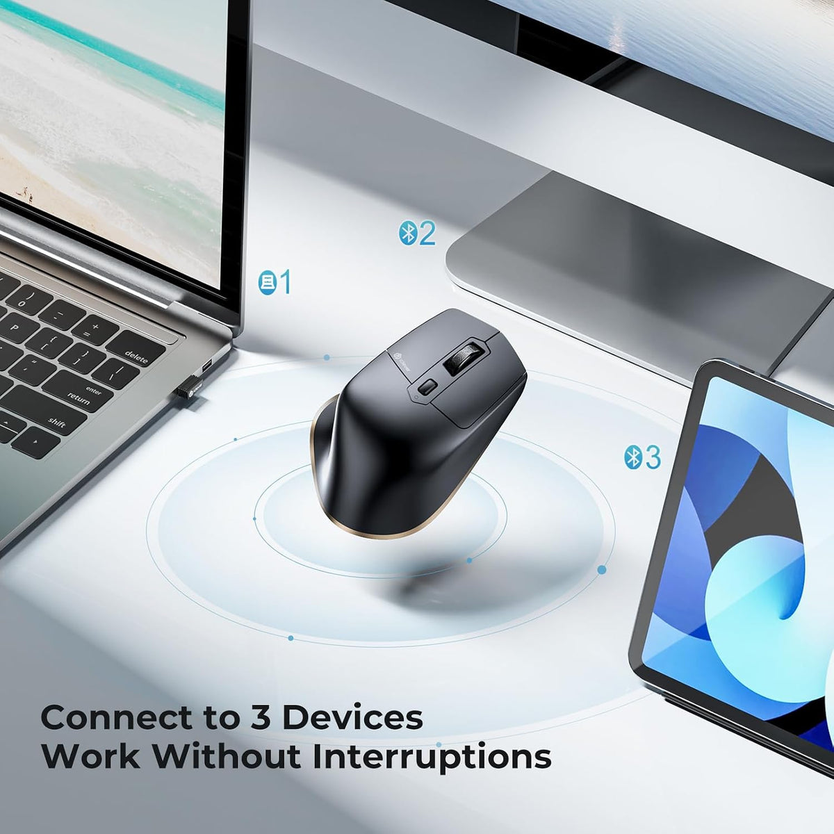 iClever Wireless Mouse, Dual-Mode (BT 5.1&2.4G) Bluetooth Mouse for Laptop