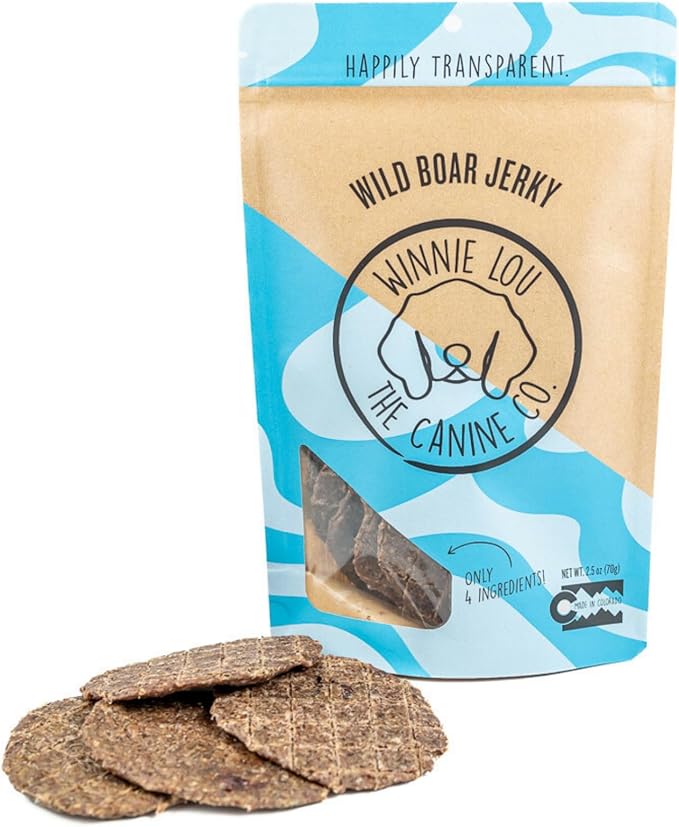 Winnie Lou Wild Boar Jerky Dog Treats – Limited Ingredient, Human Grade, Training Treats for Small, Medium & Large Dogs, USA Made, High Protein, Chews, Hypoallergenic, Sensative Stomach (2 Pack)