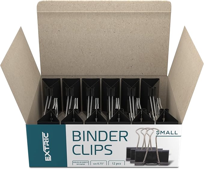 Binder Clips - 24 Small Binder Clips, 0.75 Inch Black Paper Clamps, File Clip for Home, Office and School Supplies