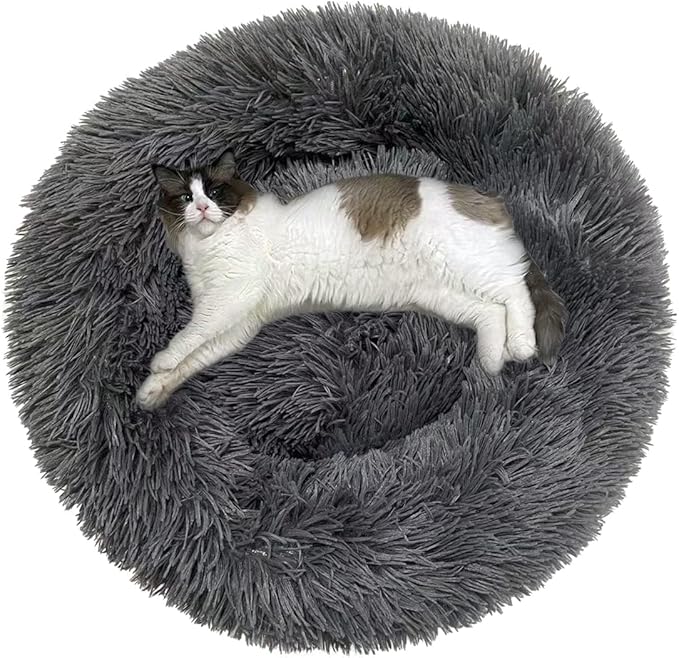 Round Dog and Cat Bed Cushion - Doughnut-Shaped Blanket for Small Pets
