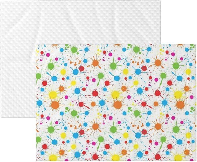 Two Sided Plush Pet Blanket for Crates Carriers Home Use, Paint Splatter Colorful, Reversible Throw with Cozy Dot Fabric and Silky Reverse for Small Large Pets