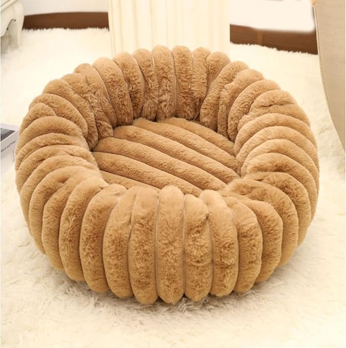 Round Dog Bed, Washable Warm Round Cat Couch, Plush Pet Cushion Non-Slip Pet Furniture for Apartment Travel Corner Home Bedroom Outdoor Offices Indoor Floor Balcony