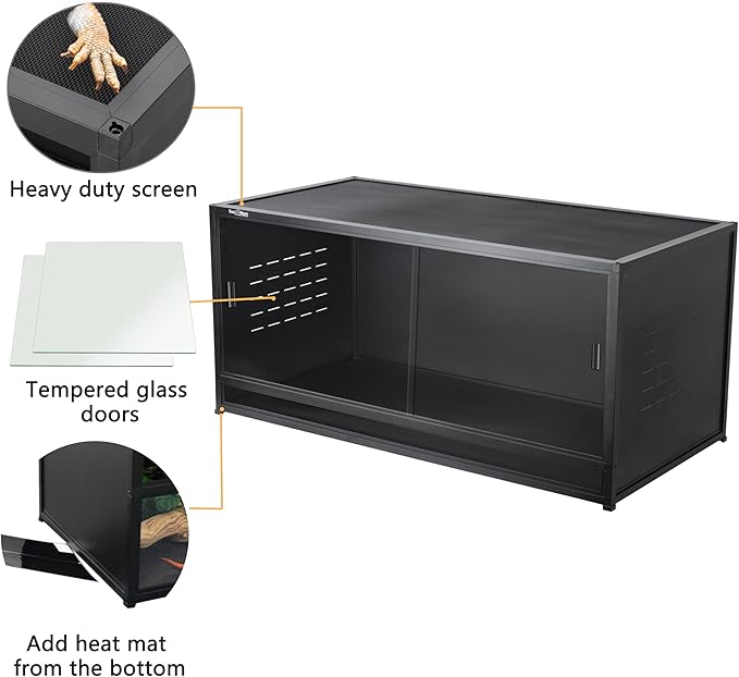 PVC Reptile Enclosure 48" x 24" x 24" Space Efficient Reptile Terrarium 120 Gallon Large Tank for Bearded Dragon Lizard Snake, Wide Breeding Vivarium Area with Sliding Doors Lock (2pcs-Black Panels)