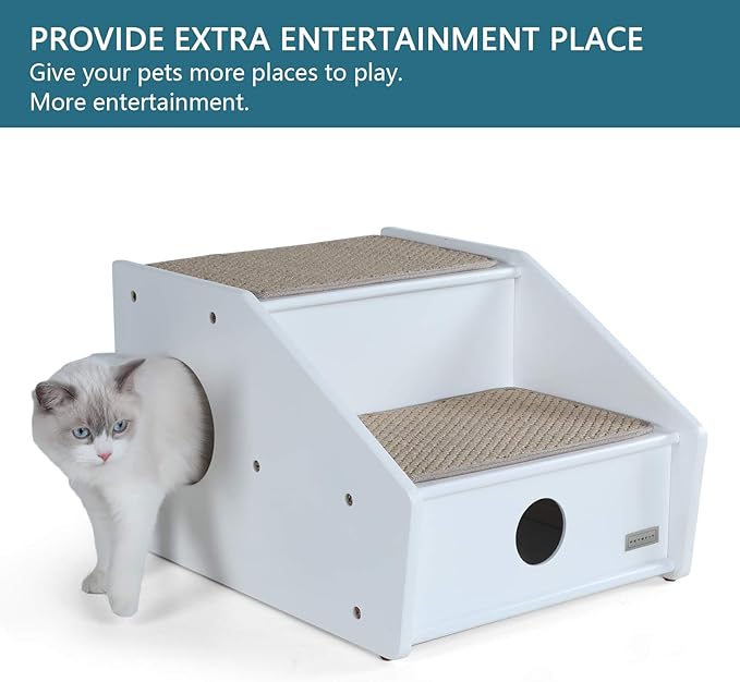 Petsfit 2-Steps Dog Stairs, Non-Slip cat Window Perch, White(21x17x14 inch)