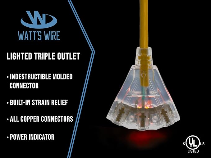 10 ft GFCI Extension Cord - Outdoor Extension Cord Waterproof - Heavy Duty Outdoor Extension Cords 10 ft with Multiple Outlets - Watts Wire - 10' Grounded - GFI Cord