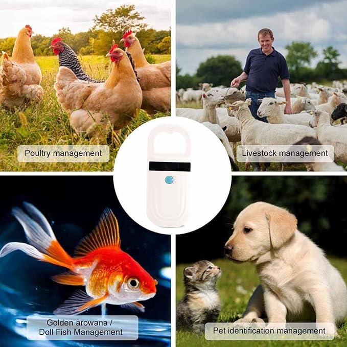 FILFEEL Rechargeable Animal Chip ID Scanner Microchip Pet Tag Scanner OLED Display USB Rechargeable for Animal Management Resource Management White 13.5 x 6cm
