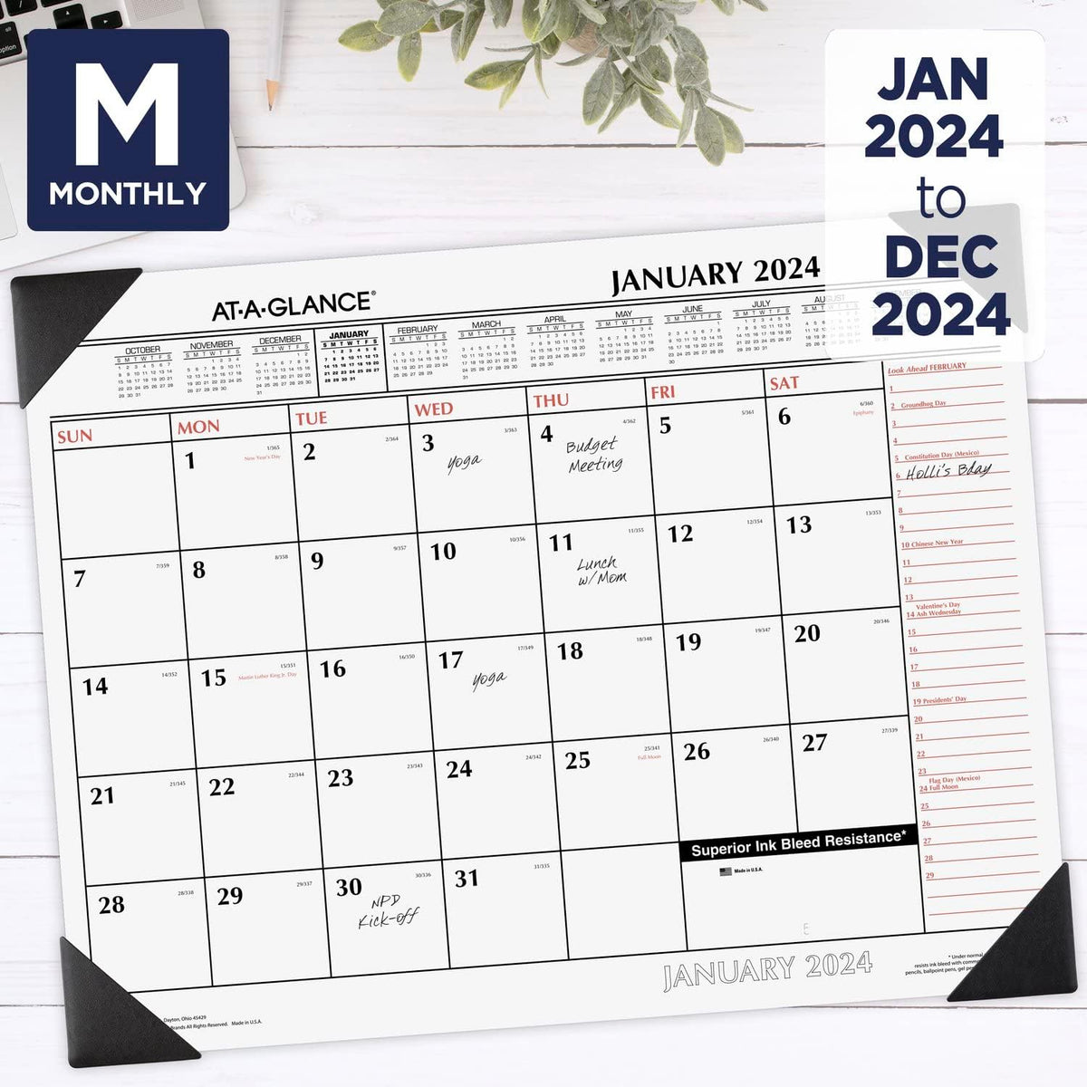 AT-A-GLANCE 2024 Desk Calendar, Monthly Desk Pad, 21-3/4" x 17", Standard, Two-Color (SK11700024)