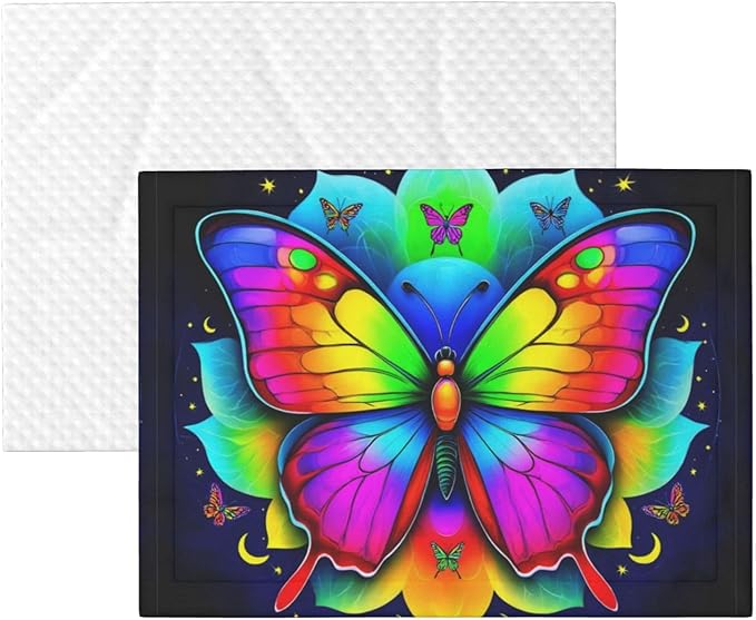 Two Sided Plush Pet Blanket for Warmth Comfort, Butterflies Mandala Rainbow Art Black and White, Reversible Throw with Cozy Nubby Side for Chilly Nights Napping Spots Around House