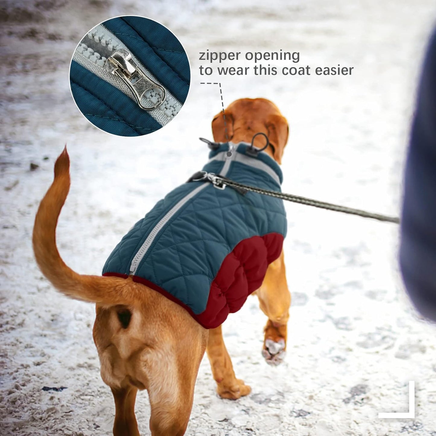 FUAMEY Dog Coat for Large Dogs,Waterproof Dog Winter Jacket with Harness Built in Puppy Cold Weather Coats Reflective Pet Vest with Zipper Warm Fleece Dogs Snowsuit Windproof Dark Blue XXL