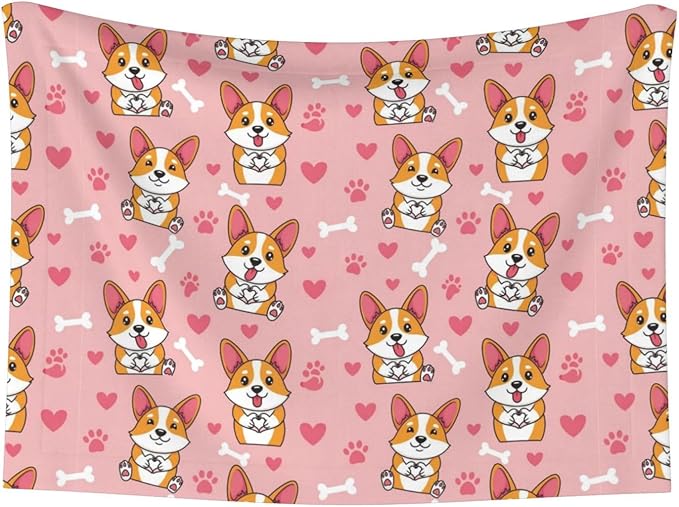 Two Sided Pet Cuddler Blanket for Anxiety Calming, Cute Happy Corgi Dog, Reversible Plush Design with Bubble Dot Pattern Provides Familiar Surface Anywhere
