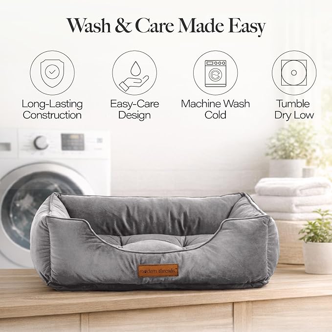 Modern Threads Luxury Dog Bed - Comfortable Tufted Velvet Cushion for Small to Large Dogs - Machine Washable - Durable & Cute Sleep Space for Pets - Pamper Your Pet with Cozy Beds - Charcoal