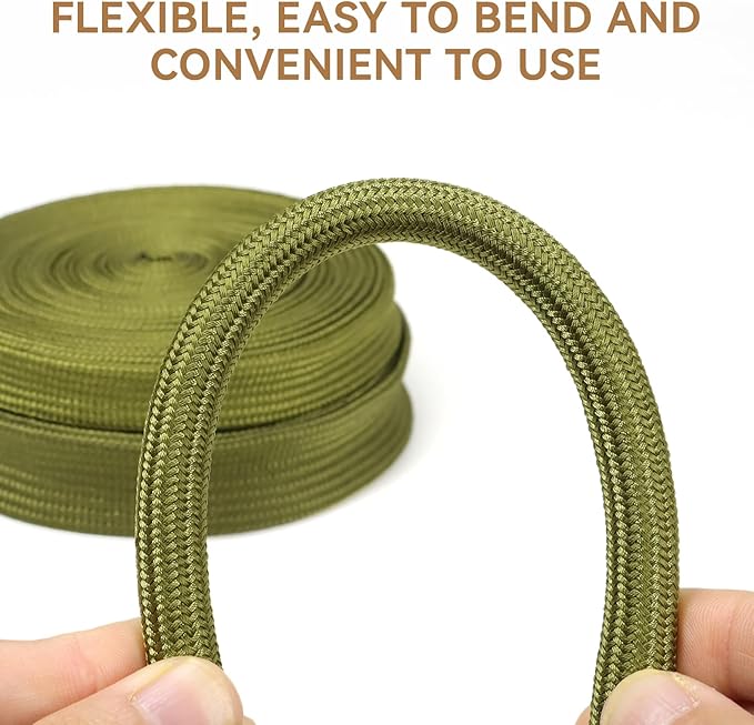 Polyamide Cable Sleeve, 10ft Flexible Expandable Braided Sleeving, Cable Management Sleeve for TV Computer Office Home Entertainment (Green, 3/8")