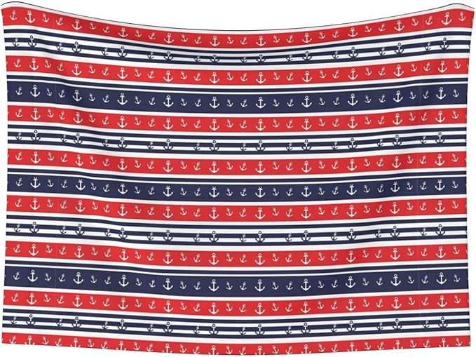 Two Sided Plush Pet Blanket for Warmth Comfort, Nautical Anchor Seamless Pattern Blue and Red Stripe, Reversible Throw with Cozy Nubby Side for Chilly Nights Napping Spots Around House