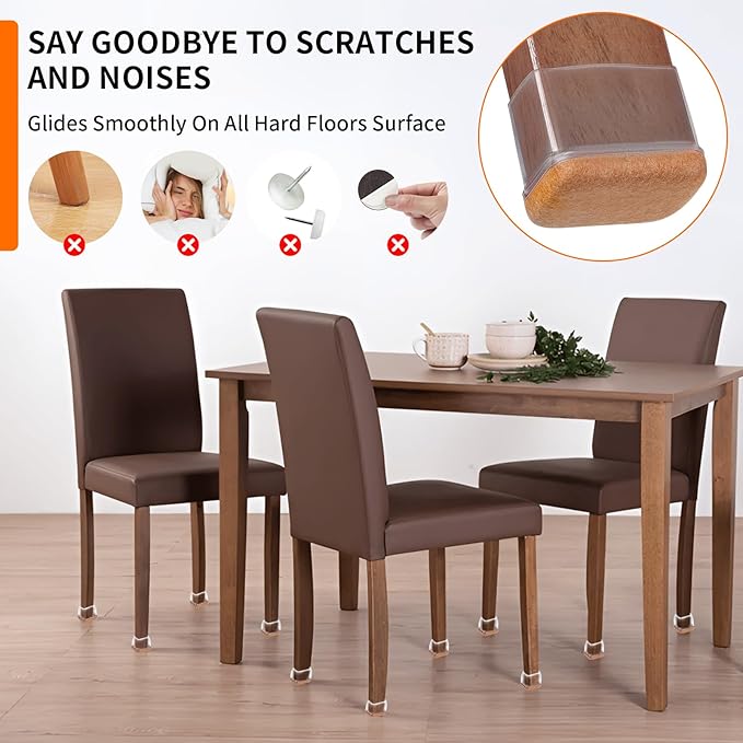 Ezprotekt 24 Pcs Rectangle Clear Silicone Chair Leg Floor Protectors Caps