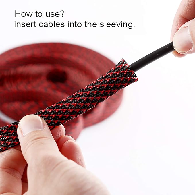 25ft - 1 inch PET Expandable Braided Sleeving – BlackRed – Alex Tech Braided Cable Sleeve